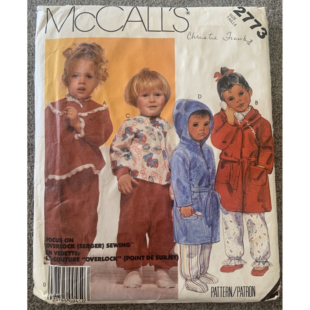McCalls 2773 Sewing Pattern Girl Boy Children Sz 1 Robe Pajamas Belt VTG Uncut